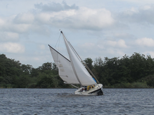 gereefd en schuin aan de wind